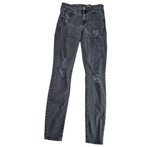 Gap High Rise Skinny Jeans Womens 29L Charcoal Wash Distressed Stretch Denim